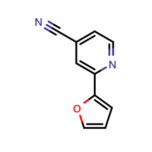 Chemical structure of 2-(furan-2-yl)isonicotinonitrile , CAS 1235440-87-5, AChemBlock L18980