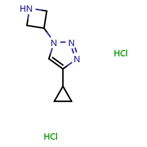 Chemical structure of 1-(azetidin-3-yl)-4-cyclopropyl-1H-1,2,3-triazole dihydrochloride , CAS 2034157-00-9, AChemBlock L18981