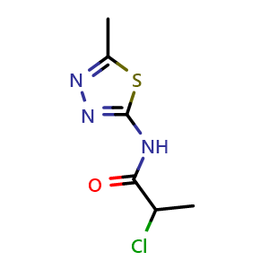 Chemical structure of 2-chloro-N-(5-methyl-1,3,4-thiadiazol-2-yl)propanamide , CAS 391863-94-8, AChemBlock L18982