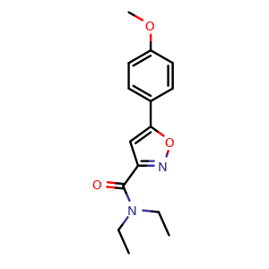 Chemical structure of N,N-diethyl-5-(4-methoxyphenyl)-1,2-oxazole-3-carboxamide , CAS 912778-17-7, AChemBlock L19021