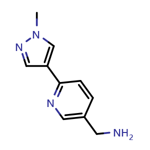 Chemical structure of [6-(1-methyl-1H-pyrazol-4-yl)pyridin-3-yl]methanamine , CAS 1610585-67-5, AChemBlock L19024