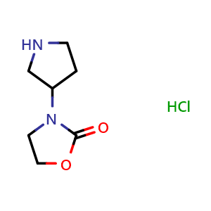 Chemical structure of 3-(pyrrolidin-3-yl)oxazolidin-2-one hydrochloride , CAS 1949836-75-2, AChemBlock L19042