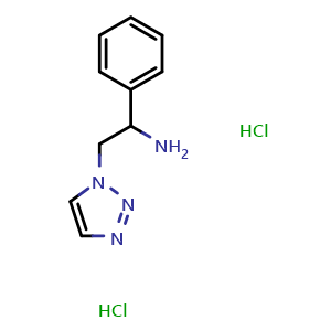 Chemical structure of 1-phenyl-2-(1H-1,2,3-triazol-1-yl)ethan-1-amine dihydrochloride , CAS 2034154-76-0, AChemBlock L19127