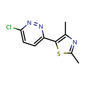 Chemical structure of 3-chloro-6-(2,4-dimethyl-1,3-thiazol-5-yl)pyridazine , CAS 1105195-25-2, AChemBlock L19131