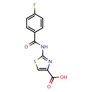Chemical structure of 2-[(4-Fluorobenzoyl)amino]-1,3-thiazole-4-carboxylic acid , CAS 941869-52-9, AChemBlock L19148