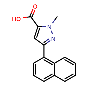 Chemical structure of 1-methyl-3-(1-naphthyl)-1{H}-pyrazole-5-carboxylic acid , CAS 1177347-48-6, AChemBlock L19183