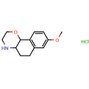 Chemical structure of 8-methoxy-2H,3H,4H,4aH,5H,6H,10bH-naphtho[1,2-b]morpholine hydrochloride , CAS 2034155-34-3, AChemBlock L19195