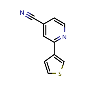 Chemical structure of 2-(thiophen-3-yl)pyridine-4-carbonitrile , CAS 1393879-98-5, AChemBlock L19208