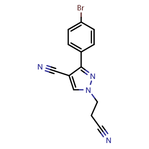 Chemical structure of 3-(4-Bromophenyl)-1-(2-cyanoethyl)-1H-pyrazole-4-carbonitrile , CAS 475626-49-4, AChemBlock L19219