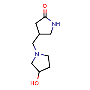 Chemical structure of 4-((3-hydroxypyrrolidin-1-yl)methyl)pyrrolidin-2-one , CAS 1934564-93-8, AChemBlock L19242