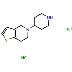 Chemical structure of 5-(piperidin-4-yl)-4,5,6,7-tetrahydrothieno[3,2-c]pyridine dihydrochloride , CAS 1820650-25-6, AChemBlock L19244