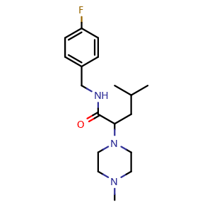 Chemical structure of N-[(4-fluorophenyl)methyl]-4-methyl-2-(4-methylpiperazin-1-yl)pentanamide , CAS 1922854-05-4, AChemBlock L19245