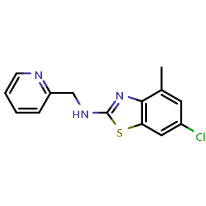 Chemical structure of 6-chloro-4-methyl-N-(pyridin-2-ylmethyl)-1,3-benzothiazol-2-amine , CAS 1204296-44-5, AChemBlock L19247