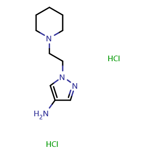 Chemical structure of 1-(2-Piperidin-1-ylethyl)-1H-pyrazol-4-amine dihydrochloride , CAS 1173069-63-0, AChemBlock L19268