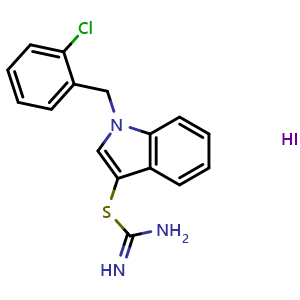 Chemical structure of 1-(2-Chlorobenzyl)-1H-indol-3-yl imidothiocarbamate hydroiodide , CAS 1049785-15-0, AChemBlock L19291
