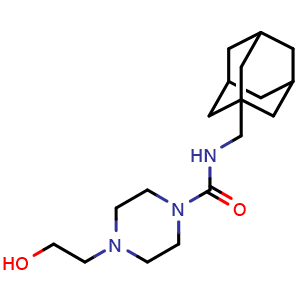 Chemical structure of N-(1-Adamantylmethyl)-4-(2-hydroxyethyl)piperazine-1-carboxamide , CAS 612802-24-1, AChemBlock L19309
