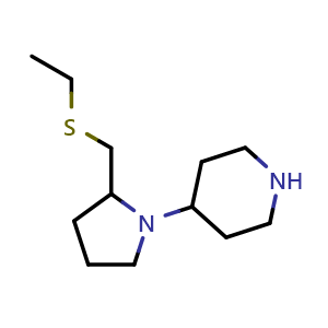 Chemical structure of 4-(2-((ethylthio)methyl)pyrrolidin-1-yl)piperidine , CAS 1706429-22-2, AChemBlock L19312