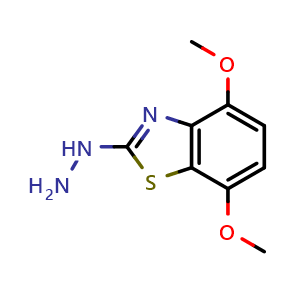 Chemical structure of 2-Hydrazino-4,7-dimethoxy-1,3-benzothiazole , CAS 872696-10-1, AChemBlock L19315