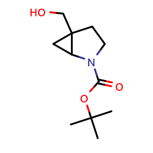 Chemical structure of tert-butyl 5-(hydroxymethyl)-2-azabicyclo[3.1.0]hexane-2-carboxylate , CAS 1630855-19-4, AChemBlock L19320