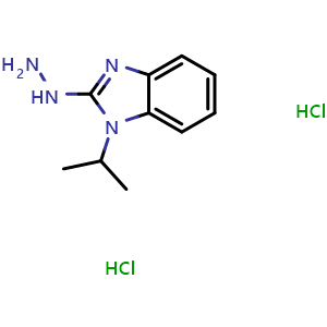 Chemical structure of 2-hydrazino-1-isopropyl-1H-benzimidazole dihydrochloride , CAS 500149-09-7, AChemBlock L19321