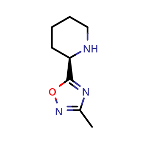 Chemical structure of (2R)-2-(3-methyl-1,2,4-oxadiazol-5-yl)piperidine , CAS 1604285-69-9, AChemBlock L19355