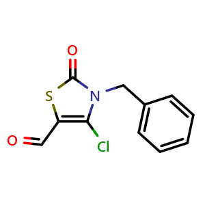 Chemical structure of 3-Benzyl-4-chloro-2-oxo-2,3-dihydro-1,3-thiazole-5-carbaldehyde , CAS 497082-20-9, AChemBlock L19356