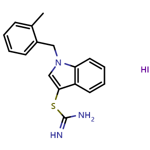 Chemical structure of 1-(2-Methylbenzyl)-1H-indol-3-yl imidothiocarbamate hydroiodide , CAS 1052404-70-2, AChemBlock L19357