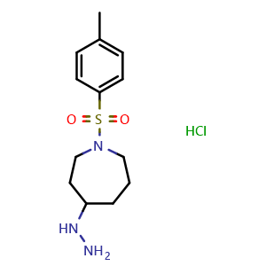 Chemical structure of 4-hydrazinyl-1-(4-methylbenzenesulfonyl)azepane hydrochloride , CAS 1429056-19-8, AChemBlock L19378