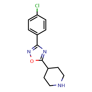 Chemical structure of 3-(4-chlorophenyl)-5-(piperidin-4-yl)-1,2,4-oxadiazole , CAS 276236-98-7, AChemBlock L19385