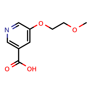 Chemical structure of 5-(2-methoxyethoxy)pyridine-3-carboxylic acid , CAS 1343658-77-4, AChemBlock L19409