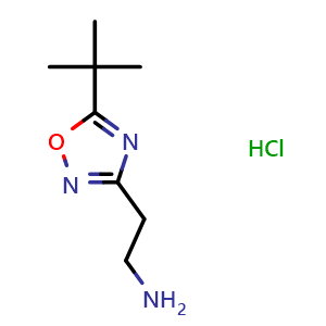 Chemical structure of 2-(5-(tert-butyl)-1,2,4-oxadiazol-3-yl)ethan-1-amine hydrochloride , CAS 1244059-96-8, AChemBlock L19437