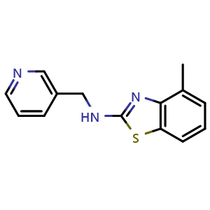 Chemical structure of 4-methyl-N-(pyridin-3-ylmethyl)-1,3-benzothiazol-2-amine , CAS 1105191-71-6, AChemBlock L19440