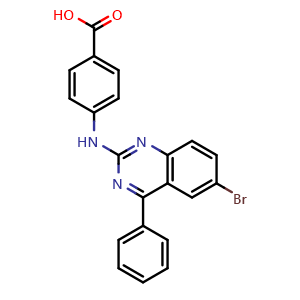 Chemical structure of 4-[(6-Bromo-4-phenylquinazolin-2-yl)amino]benzoic acid , CAS 332102-08-6, AChemBlock L19441