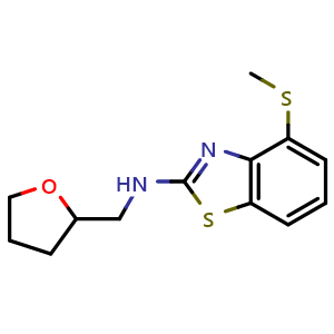 Chemical structure of 4-(methylthio)-N-(tetrahydrofuran-2-ylmethyl)-1,3-benzothiazol-2-amine , CAS 1350989-01-3, AChemBlock L19466