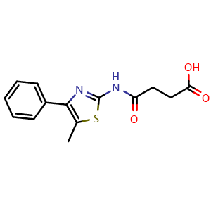 Chemical structure of 4-[(5-Methyl-4-phenyl-1,3-thiazol-2-yl)amino]-4-oxobutanoic acid , CAS 325471-38-3, AChemBlock L19469