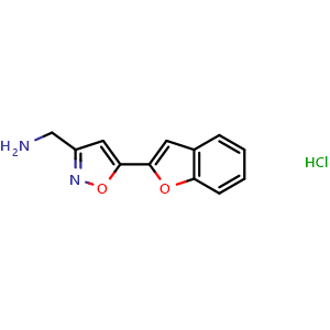 Chemical structure of {[5-(1-Benzofuran-2-yl)isoxazol-3-yl]methyl}amine hydrochloride , CAS 1219211-92-3, AChemBlock L19512