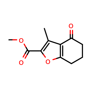 Chemical structure of 3-Methyl-4-oxo-4,5,6,7-tetrahydro-benzofuran-2-carboxylic acid methyl ester , CAS 40200-70-2, AChemBlock L19526