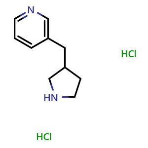 Chemical structure of 3-(pyrrolidin-3-ylmethyl)pyridine dihydrochloride , CAS 1864064-20-9, AChemBlock L19530