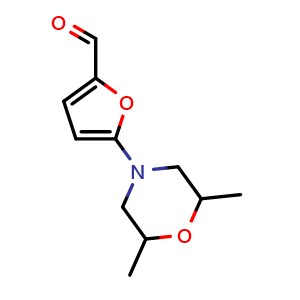 Chemical structure of 5-(2,6-dimethylmorpholino)furan-2-carbaldehyde , CAS 1181388-11-3, AChemBlock L19533
