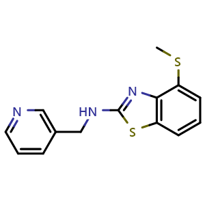 Chemical structure of 4-(methylthio)-N-(pyridin-3-ylmethyl)benzo[d]thiazol-2-amine , CAS 1219914-67-6, AChemBlock L19569
