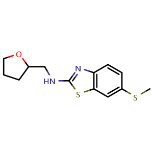 Chemical structure of 6-(methylthio)-N-(tetrahydrofuran-2-ylmethyl)-1,3-benzothiazol-2-amine , CAS 1350988-96-3, AChemBlock L19571