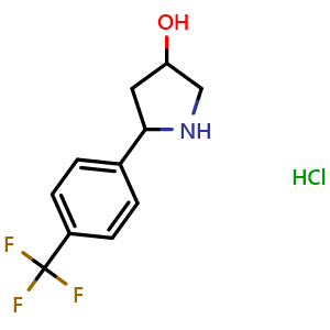 Chemical structure of 5-[4-(trifluoromethyl)phenyl]pyrrolidin-3-ol hydrochloride , CAS 1423029-18-8, AChemBlock L19579