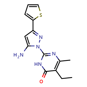 2-[5-amino-3-(2-thienyl)-1H-pyrazol-1-yl]-5-ethyl-6-methylpyrimidin-4(3H)-one