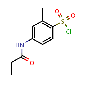 Chemical structure of 2-methyl-4-propanamidobenzene-1-sulfonyl chloride , CAS 125744-21-0, AChemBlock L19602