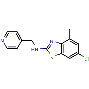 Chemical structure of 6-chloro-4-methyl-N-(pyridin-4-ylmethyl)-1,3-benzothiazol-2-amine , CAS 1204296-43-4, AChemBlock L19620