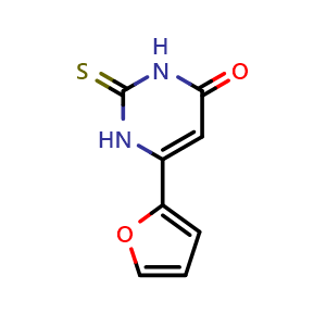 Chemical structure of 6-(2-furyl)-2-thioxo-2,3-dihydropyrimidin-4(1{H})-one , CAS 680623-57-8, AChemBlock L19656