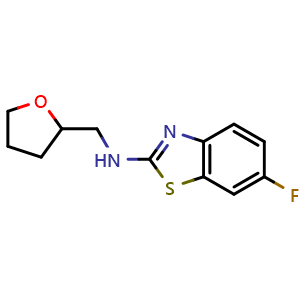 Chemical structure of 6-fluoro-N-(tetrahydrofuran-2-ylmethyl)-1,3-benzothiazol-2-amine , CAS 1105194-57-7, AChemBlock L19657