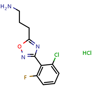 Chemical structure of 3-(3-(2-chloro-6-fluorophenyl)-1,2,4-oxadiazol-5-yl)propan-1-amine hydrochloride , CAS 1435804-21-9, AChemBlock L19679