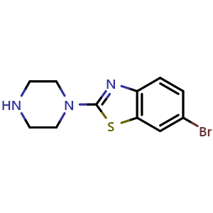Chemical structure of 6-Bromo-2-piperazin-1-yl-1,3-benzothiazole , CAS 941869-85-8, AChemBlock L19696