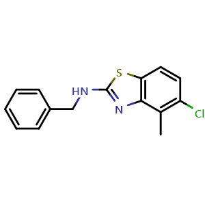 Chemical structure of N-benzyl-5-chloro-4-methyl-1,3-benzothiazol-2-amine , CAS 941867-22-7, AChemBlock L19753